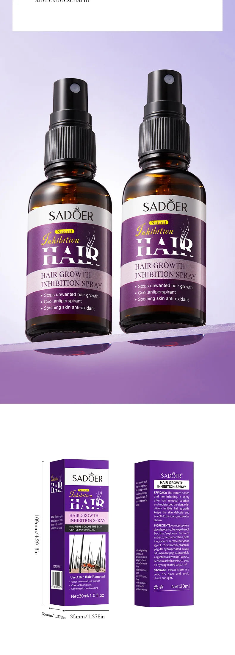30ml Painless Hair Inhibiting Spray Serum Allantoin Lupine Extract For Underarm Leg Hair Removal Gentle Soothing Daily Body Care