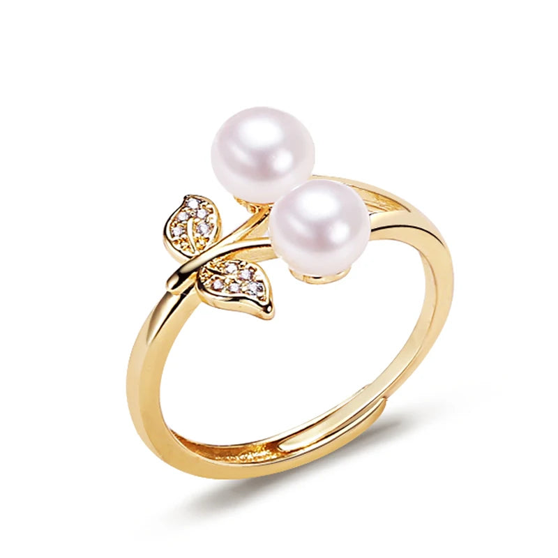 ZHBORUINI Fine Pearl Ring Two Real Natural Pearl 925 Sterling Silver Ring Cherry Design Female Wedding jewelry Drop Shippi