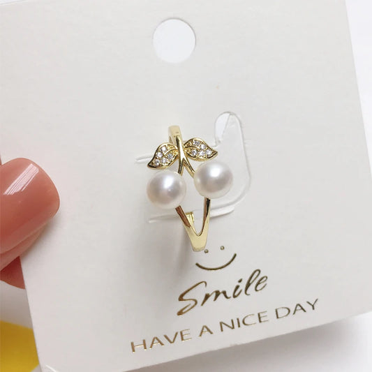 ZHBORUINI Fine Pearl Ring Two Real Natural Pearl 925 Sterling Silver Ring Cherry Design Female Wedding jewelry Drop Shippi