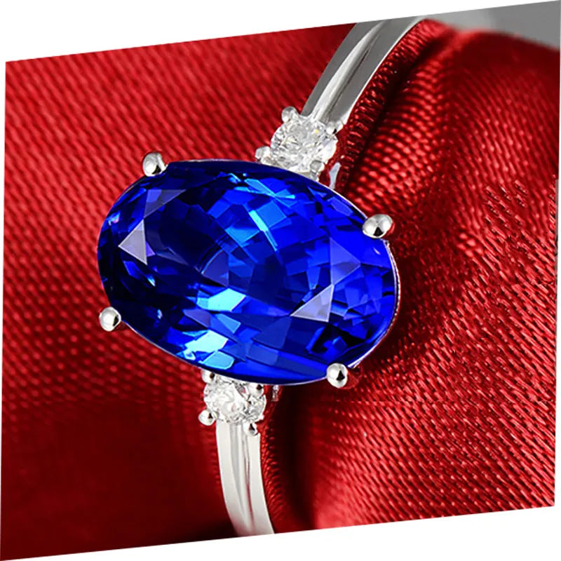 Cellacity classic Sapphire Silver Ring with oval green/pink/blue gemstone adjust size luxury silver jewelry gift for woman