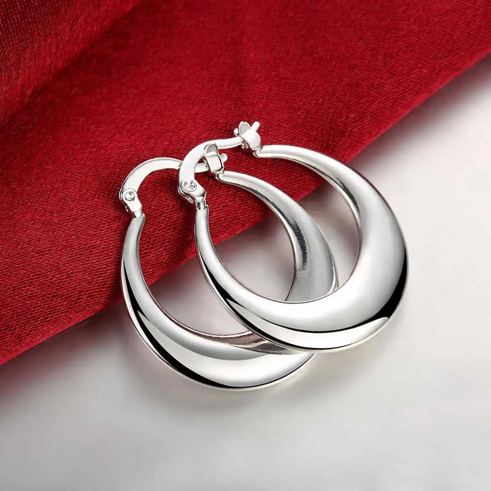 Hot Women 925 Sterling Silver 3cm round big hoop Earrings Fashion Beautiful Crescent party wedding Gifts Engagement Jewelry