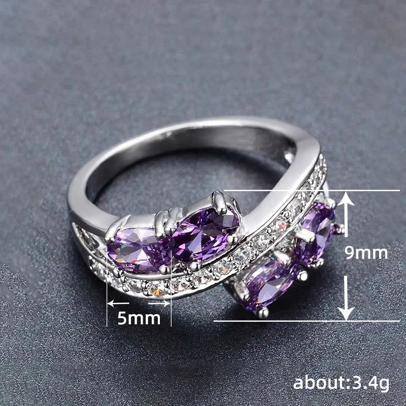 925 Sterling Silver Female Purple Round Zircon Stone Finger Engagement Ring Vintage Wedding Band Bridal Jewelry For Women