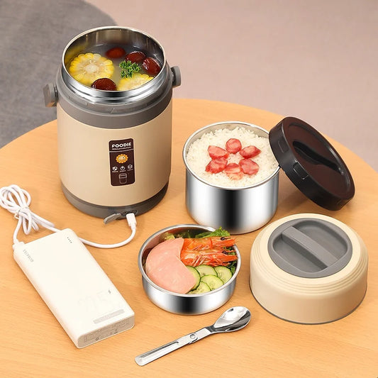 304 Stainless Steel Electric Lunch Box for Office Workers Large Capacity USB Heated Portable Multi-Layer Insulated Bento Bucket