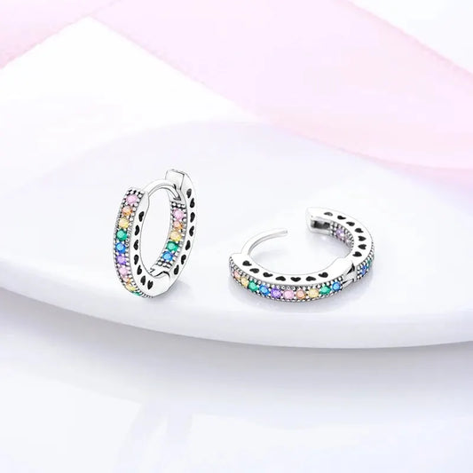 925 Sterling Silver Pave Round Shape Geometry of Simple Earring Hoop Earrings for Women Jewelry Wedding Engagement Birthday Gift