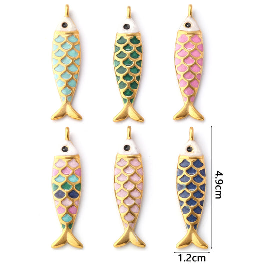 1pc Stainless Steel Charms Gold Color Ocean Fish Animal Pearlized Multicolor Enamel Pendant DIY Women Necklace Jewelry Findings