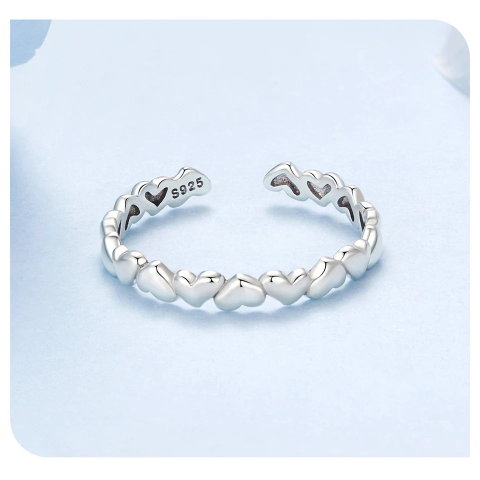 BAMOER Solid 925 Sterling Silver Heart Stackable Rings for Women, Love Valentines Statement Band Ring BSR655-E