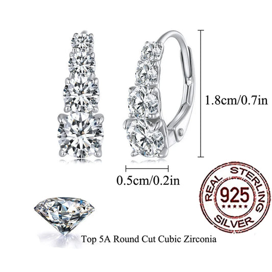 QooLady 925 Sterling Silver Dazzling Round Cubic Zirconia Elegant Hoop Earrings for Women Wedding Engagement Fine Jewelry SE098