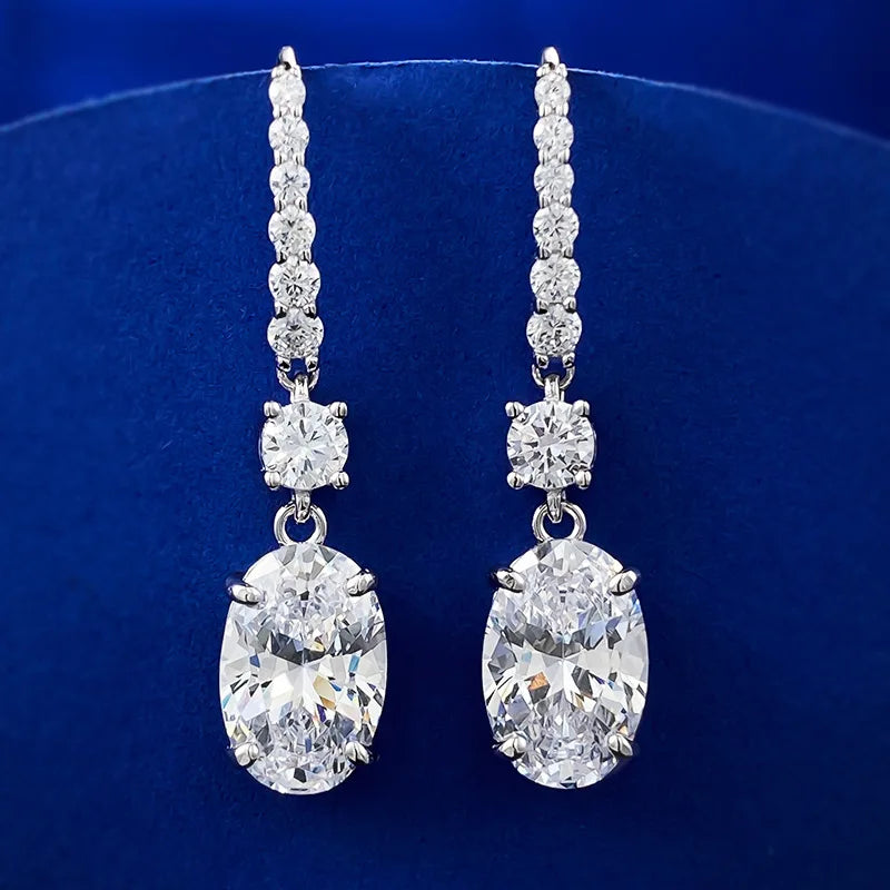 S925 Silver High Carbon Diamond Super Shiny Yellow Diamond Earrings 8 * 12 European and American Large Oval Earrings for Women