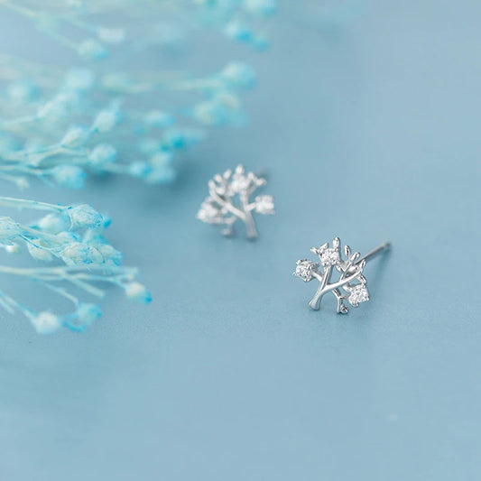 MODIAN Dazzling Clear CZ Lovely Tiny Tree Branch Stud Earring for Women 925 Sterling Silver Plant Ear Pin Fine Jewelry Brincos
