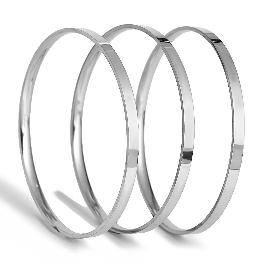 Greatera 3pcs/set Gold/Sliver Color Stainless Steel Bangle For Women Tide 2.7mm Wide Coil Multi-layer Plain Bracelet Jewelry