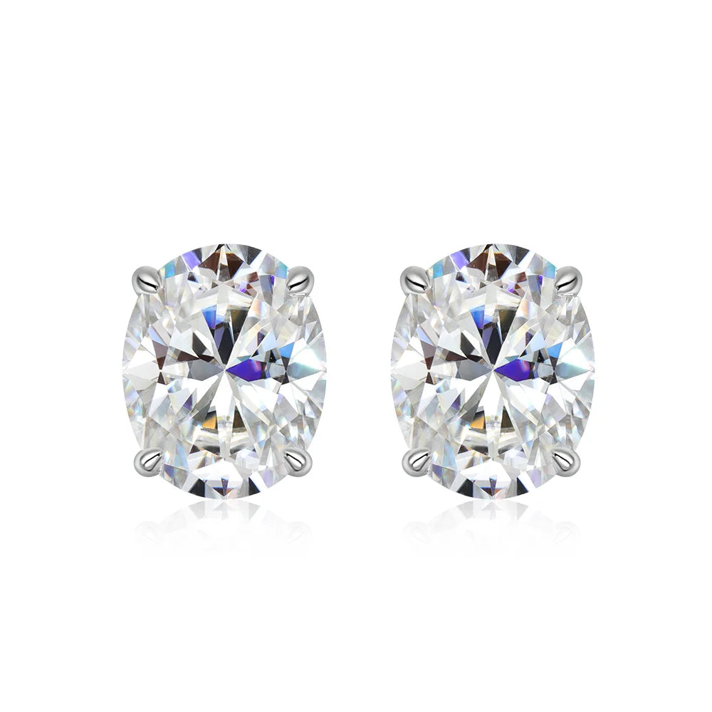 Certified 1-4CT Oval Moissanite Stud Earrings for Women 925 Sterling Silver Sparkling Gems Lab Diamond Ear Studs Wedding Jewelry