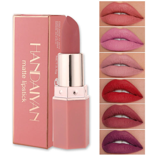 Handaiyan 6 Colors Matte Waterproof Velvet Nude Lipstick Sexy Red Brown Pigments Makeup Long Lasting Lipstick Woman