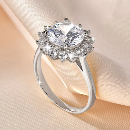 Rrjzz 9MM CZ Lab Diamond Sunshine Flower Ring 5A Cubic Zirconia Sunflower Ring for Women Valentine's Day Birthday Jewelry Gifts