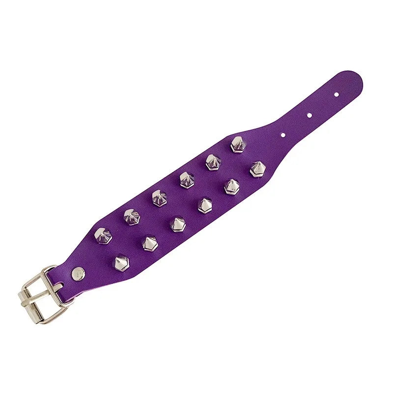 Gothic PU Leather Bracelet Two Row Cuspidal Spikes Rivet Stud Wide Cuff Punk Gothic Rock Unisex Wristbands Men Jewelry Gifts