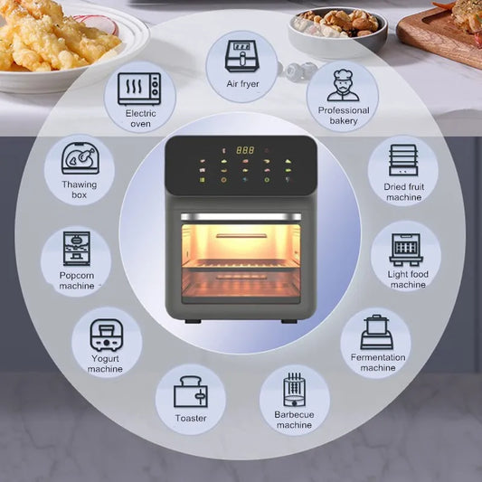 15L Visual Air Fryer with See-Through Window 1350W Digital Touchscreen 360° Hot Air Circulation for Family/Party Fry/Roast/Bake