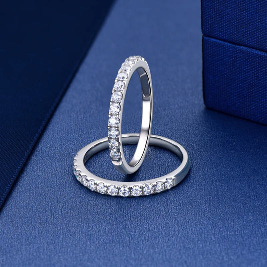ANZIW Stackable Half Eternity Rings Bands Sparking 2mm Moissanite Wedding Engagement Ring 925 Silver for Women Gifts Jewelry D-E