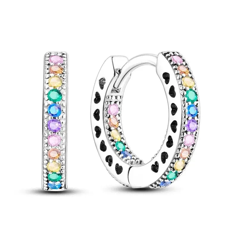925 Sterling Silver Pave Round Shape Geometry of Simple Earring Hoop Earrings for Women Jewelry Wedding Engagement Birthday Gift