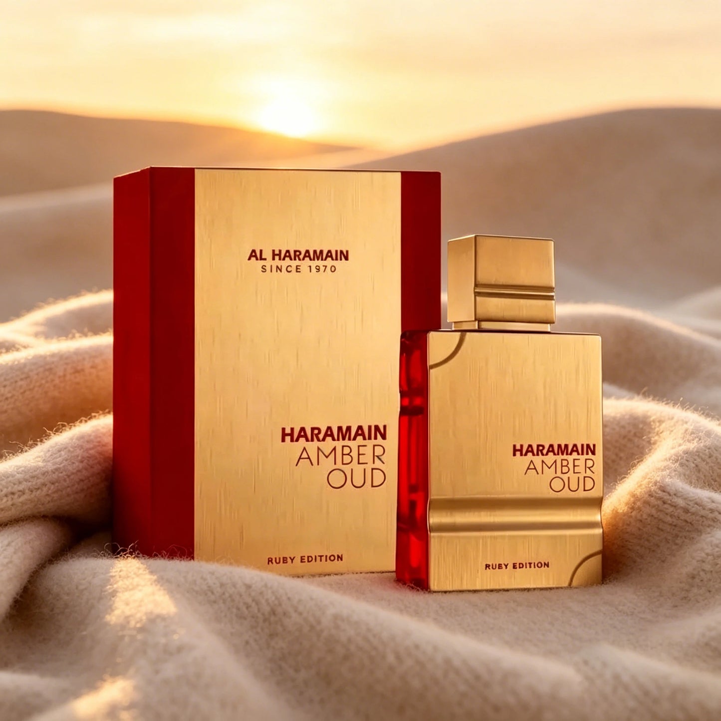 Al Haramain Amber Oud Ruby Edition, The red gold contrasting bottle body is as hot as a gemstone, and the sweet fragrance of berries and roses begins, light and long-lastin.g
