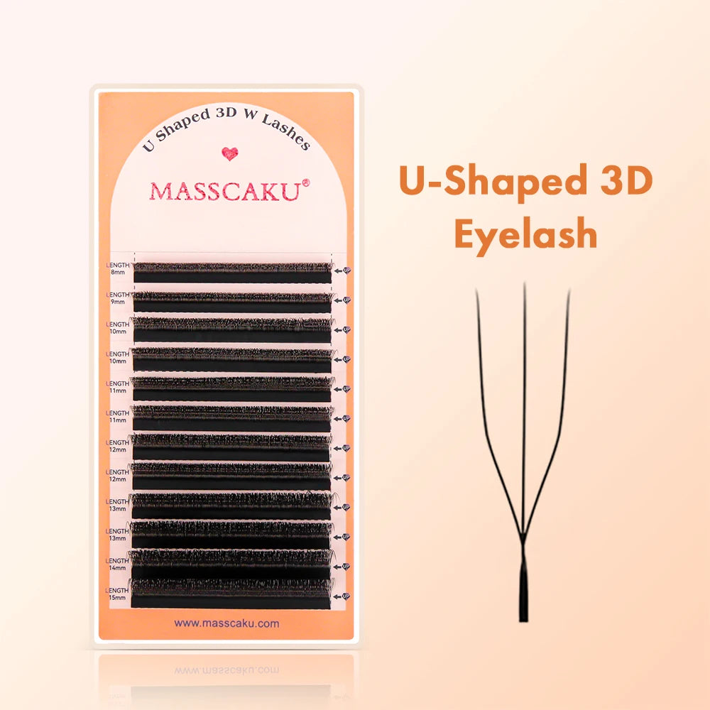 5cases/lot U Shape 3D 4D 5D 6D W Eyelash Extension 0.07mm Thickness High Quality Technologic Fiber U Style Faux Cils by MASSCAKU