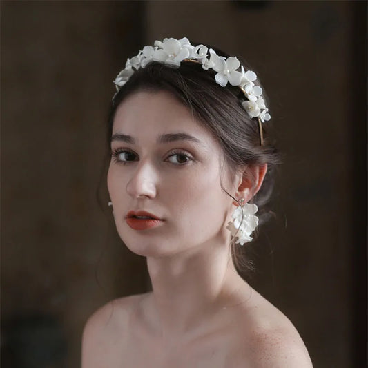 SLBRIDAL Handmade Luxury Rhinestones Freshwater Pearls Ceram Flower Bridal Tiara Wedding Bridesmaids Crown Women Hair Jewelry