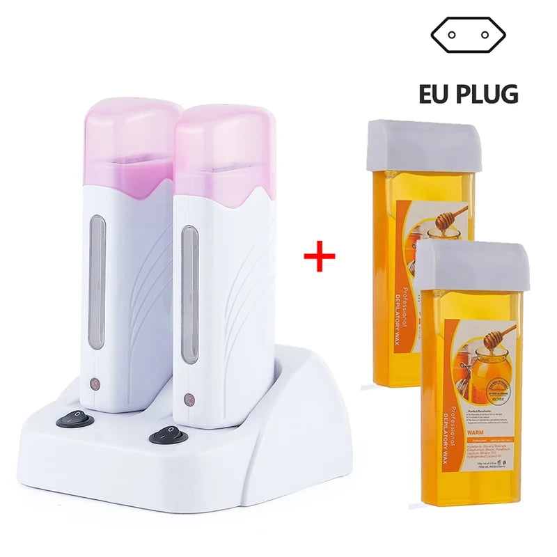 Electric Waxing Warmer Hair Removal Double Depilatory Roll On Wax Heater Portable Hot Melt Wax Heater for Men Women Home Using