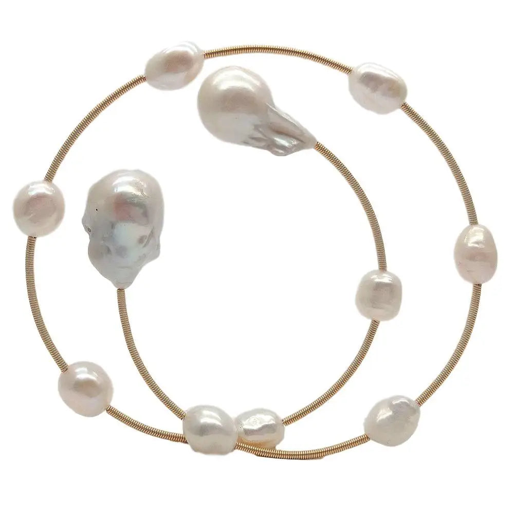 KKGEM Natural Freshwater White Baroque Pearl
15x22mm Reborn keshi Pearl Adjustable Bracelet classic for women
