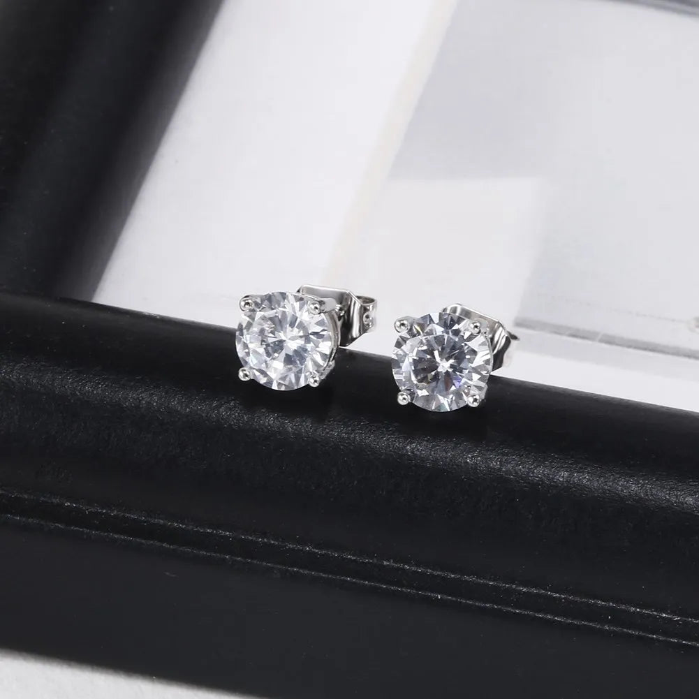 925 Sterling silver classic diamond stud earrings for women Luxury Fashion Party Wedding Accessories Jewelry Christmas Gifts