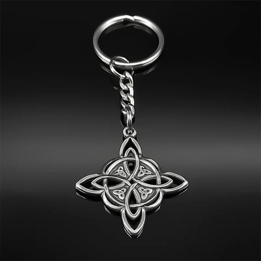 Gothic Viking Witch Celtic Knot Symbol Key Chain for Women Men Stainless Steel Odin Runes Witchcraft Key Ring Jewelry Gift