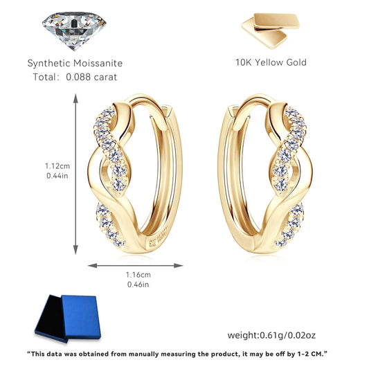 IOGOU Real Gold Moissanite Twisted Hoop Earrings 10k Yellow Gold Wedding Engagement Earrings StudS for Women Certified Jewelry