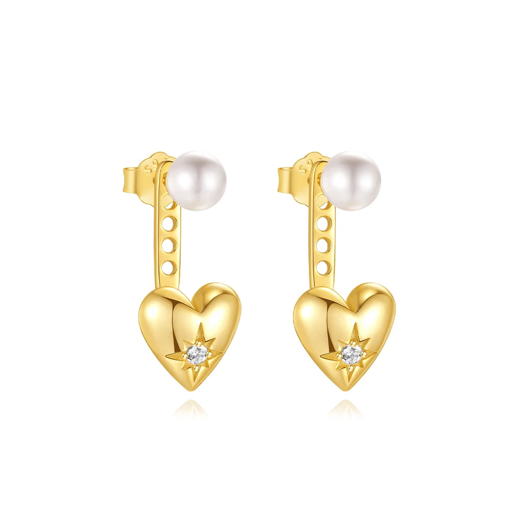 CANNER Eight Pointed Star Moon Tassel Zircon 925 Sterling Silver Drop Earrings For Women Ins Pearl Flower Minimalism Earrings