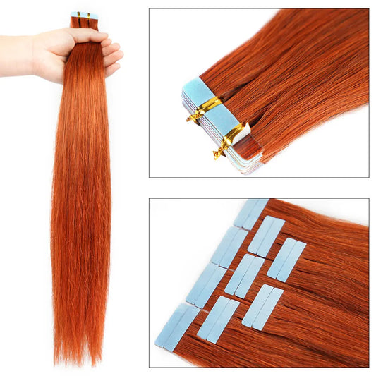 Doreen Copper Red Tape In Human Hair Extensions 16 to 24 Inch 50g/set PU Seamless Skin Weft 350# Colored Hair Extensions Tape in