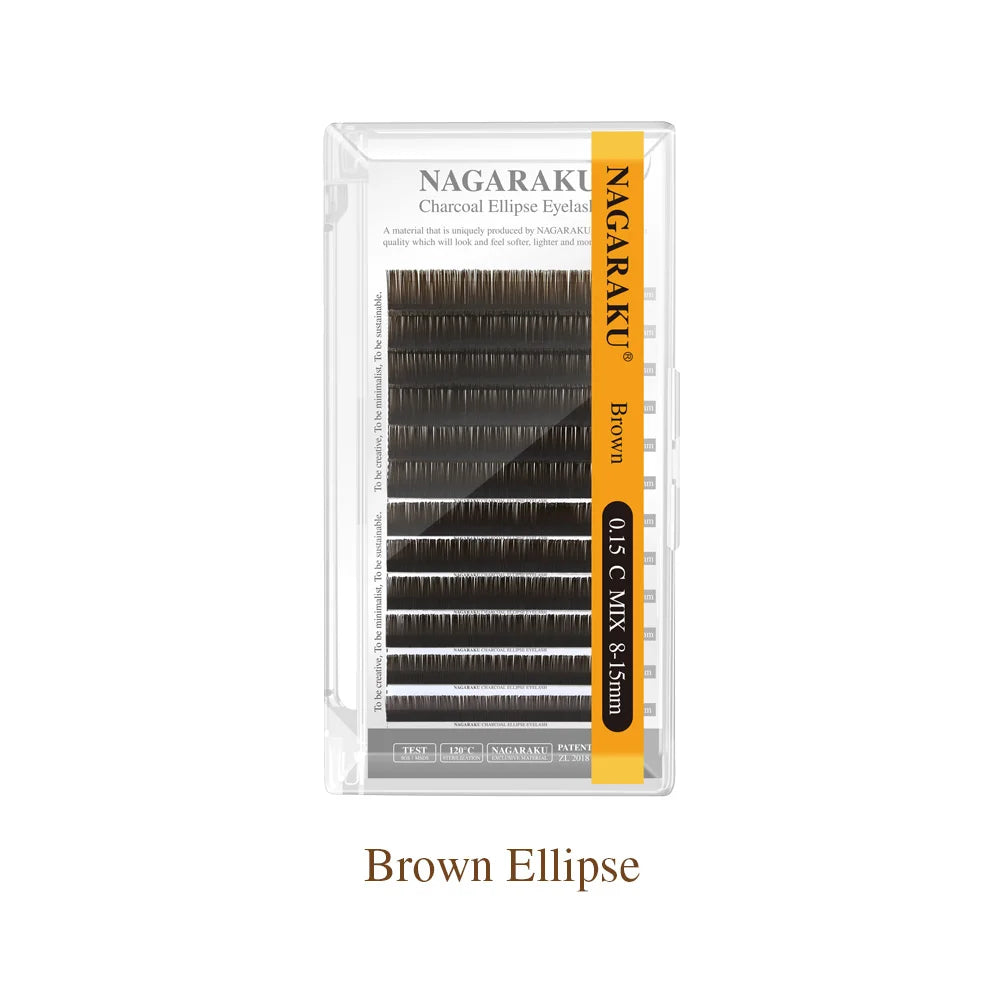 NAGARAKU Ellipse Flat Eyelash Split Tips Matte Charcoal Brown Color Super Soft Gentle Natural Eyelash Extension