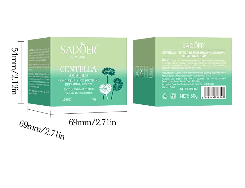 SADOER Centella Asiatica B5 Face Cream Moisturizing Soothing Repairing Cream for Skin Barrier Calm Irritated Non-Tight Skin Care