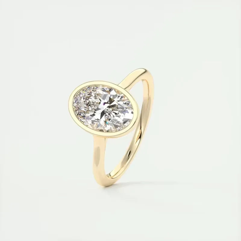 Lnngy 925 Sterling Silver Engagement Rings Fashion Dazzling Oval Zircon Solitaire Ring 14K Gold Plated Jewelry Gifts For Women