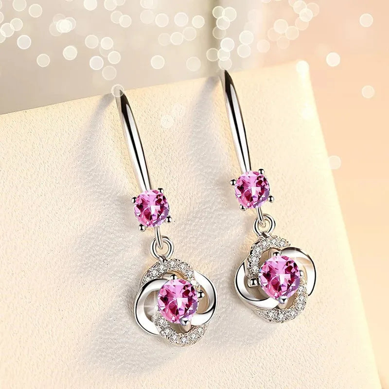 Silver 925 Jewelry Earrings Sapphire Siver Korean Ear Jewelry White/Blue/Pink Color Party Dating Gift Earrings Wholesale