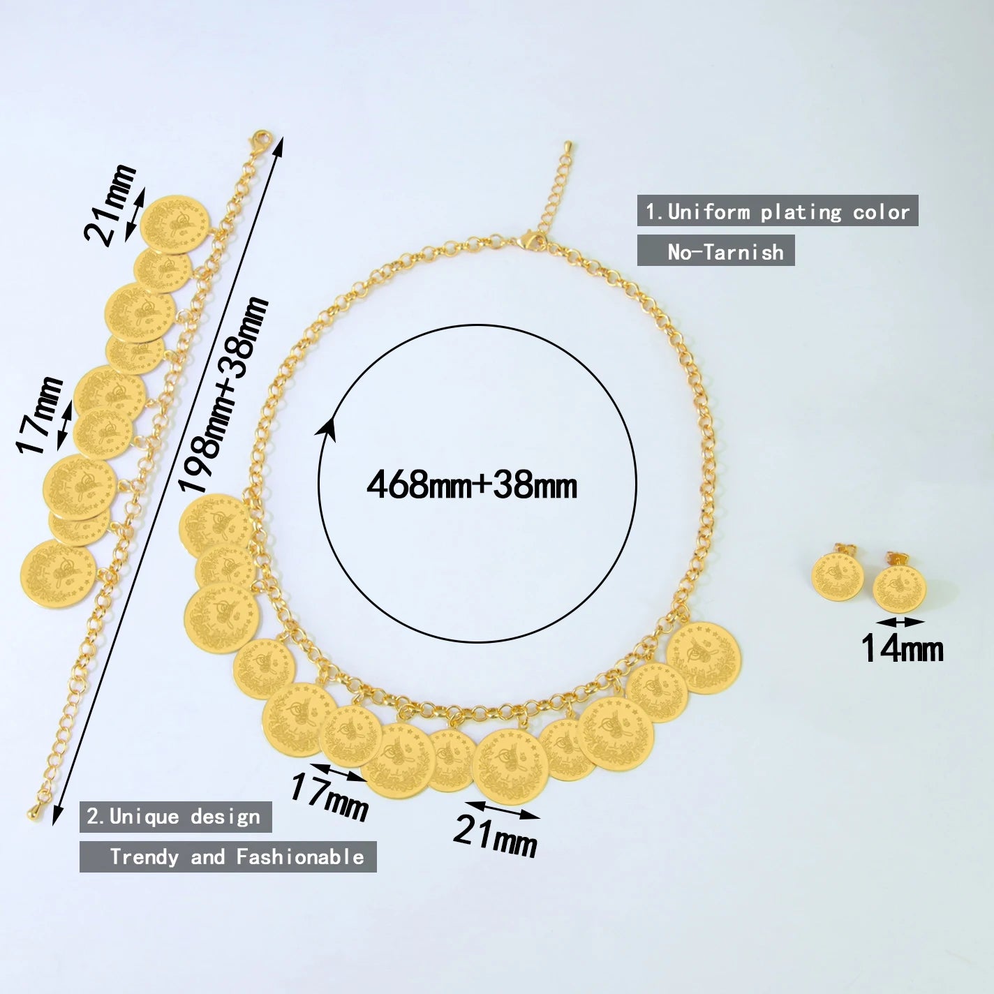 Luxury Saudi Gold Color Coins Necklace Set 21k Gold Plated Muslim Fashion Chokers Dubai Women Wedding Party Jewelry