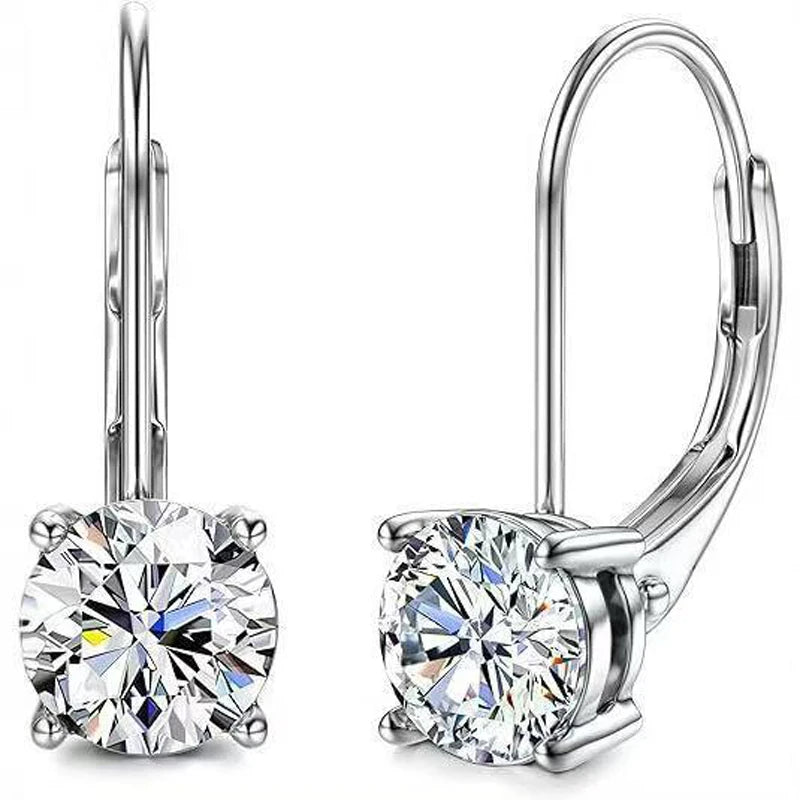 OXTAO 6.5mm/8mm Certified D Moissanite Clip Earrings Minimalist Design Dangle Drop Earrings for Women 14K Gold Filled Jewelry