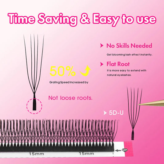 5cases/lot U Shape 3D 4D 5D 6D W Eyelash Extension 0.07mm Thickness High Quality Technologic Fiber U Style Faux Cils by MASSCAKU