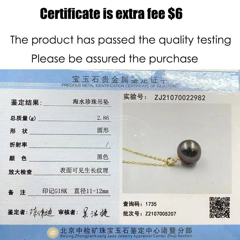 Real 18K Gold Tahitian Pearl Pendant Woman,Luxury Black Natural Freshwater Pearl Pendant Jewelry Birthday Mother Birthday Gift