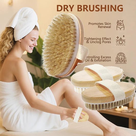 Home Dry Wet Back Shower Brushes Exfoliating Bathing Brush Natural Bristle Brush Soft Wet Dry Skin Body SPA Brush Bath Massager