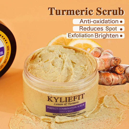 KYLIEFIT Natural Exfoliating Salt Body and Face Scrub, Lightening, Moisturizing, Remove Dark Spots, Acne, Stains, Wrinkles, 250g