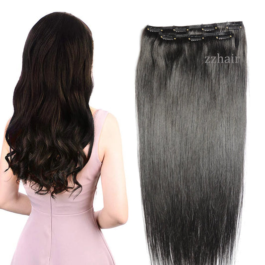 ZZHAIR 100% Human Remy Hair Extensions 2pcs Set 16"-28" 100g-200g Clips-in Two Pieces Natural Straight 1x20cm 1x15cm