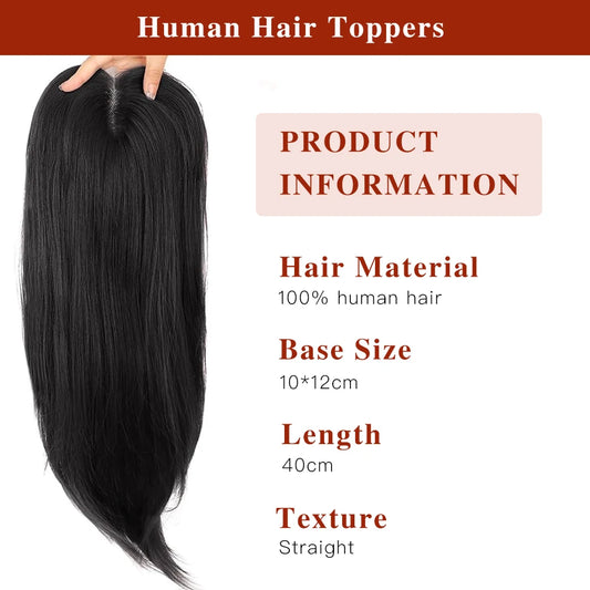 100% Human Hair Toppers for Women 10*12 cm Silk Base Virgin Remy Hair Toppers 65-70 Grams Clip in Hair Toupee for Thinning Hair
