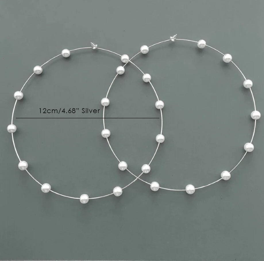 Gold/Silver Color Imitation Pearl Bead Oversize Big Hoop Earrings for Women Large Hoop Statement Earrings Festival Party Jewelry