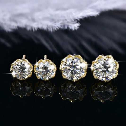 OXTAO 6mm/8mm Moissanite Flower Stud Earrings Female Jewelry 14K Gold Filled D Color Solitaire Diamond Piercing Earrings Gift