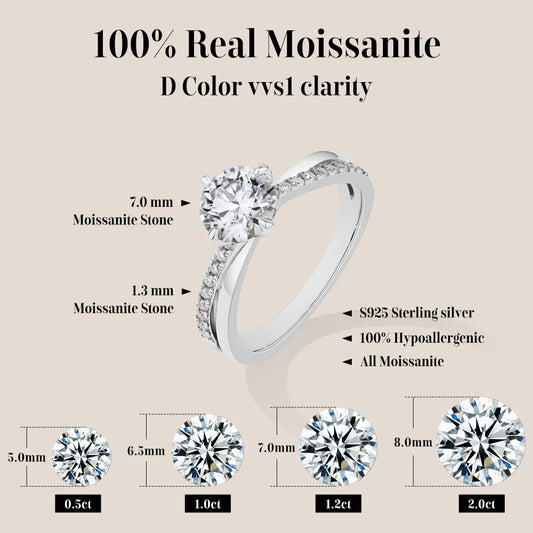 ATTAGEMS Classic Moissanite Wedding Ring Four Claws Original s925 Sterling Silver Jewelry for Women Engagement Band High Quality