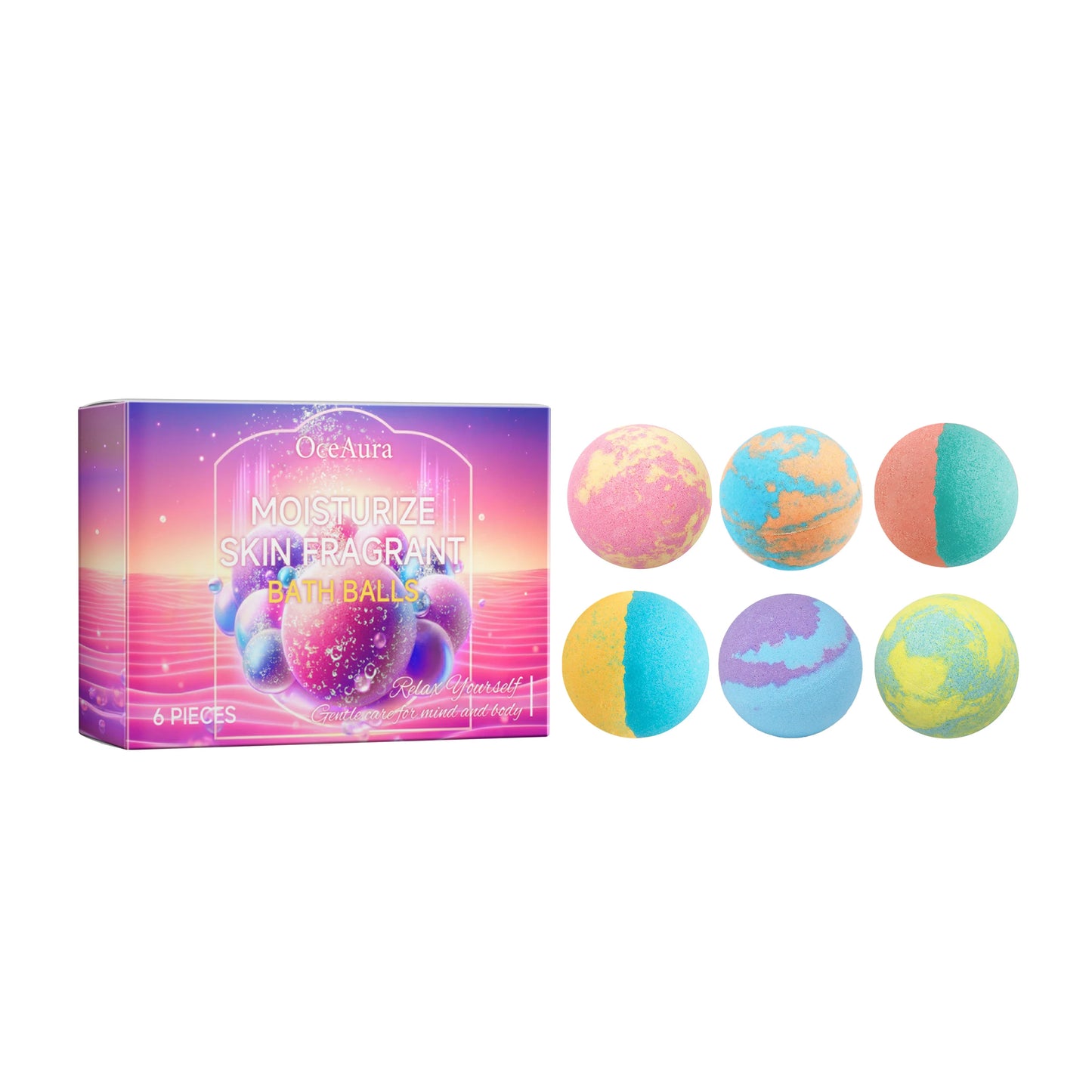OceAura Bath Bubble Balls Body Cleaning Smooth Skin Care Bath and Shower Products Gift Set Christmas Stocking Stuffers Items 6pc