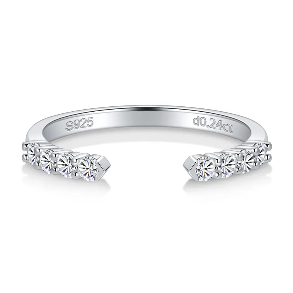 Pretty Beauty S925 Sterling Silver Moissanite Open Ring Wedding Band Gold Plated Trendy Jewelry Gifts for Women Birthday Party