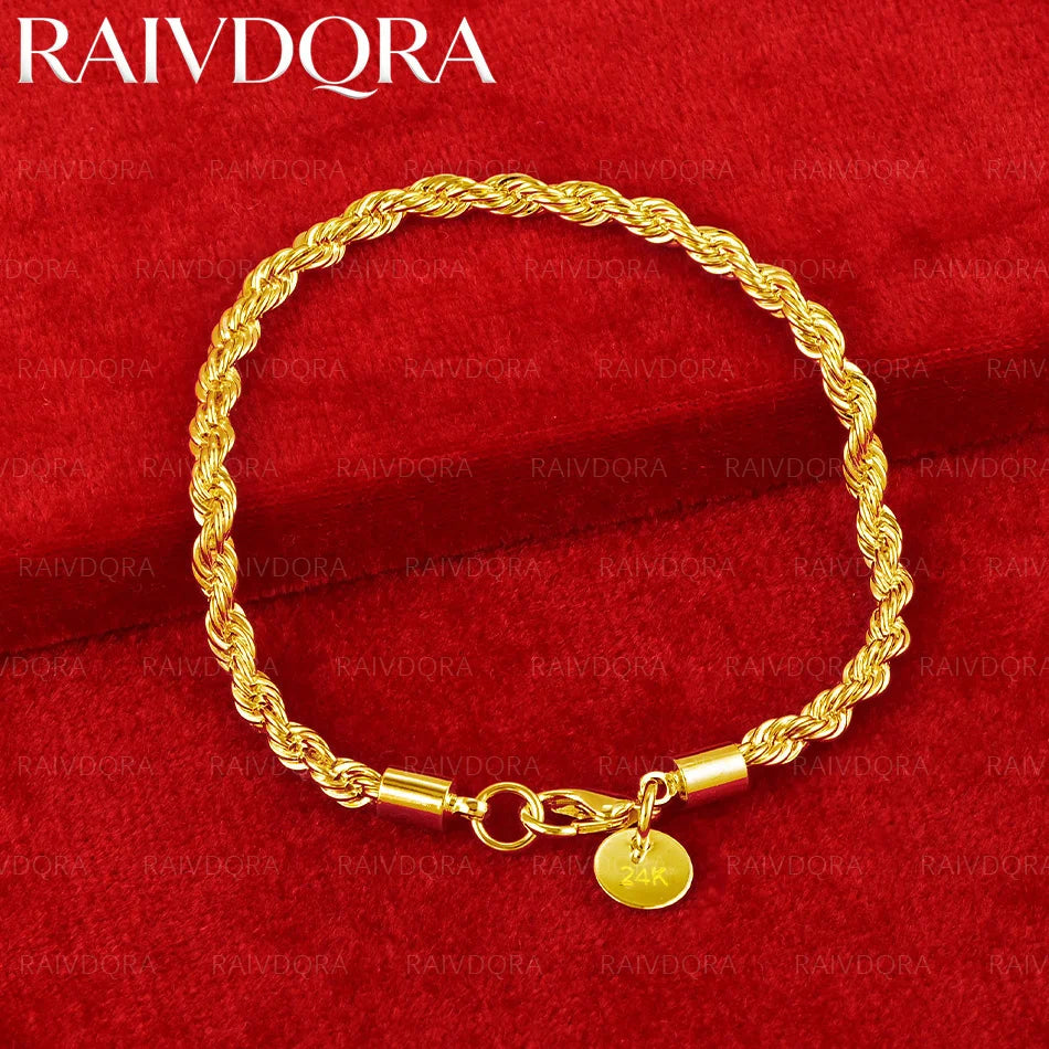 18K Gold Plated 4mm Rope Chain Bracelet For Women and Men Fashion Jewelry Party Engagement Wedding Accessories