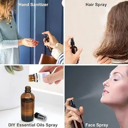 1Pcs 5ml-100ml Empty Amber Fine Mist Small Glass Spray Bottles Set For Essential Oils Perfume Cleaning Solutions